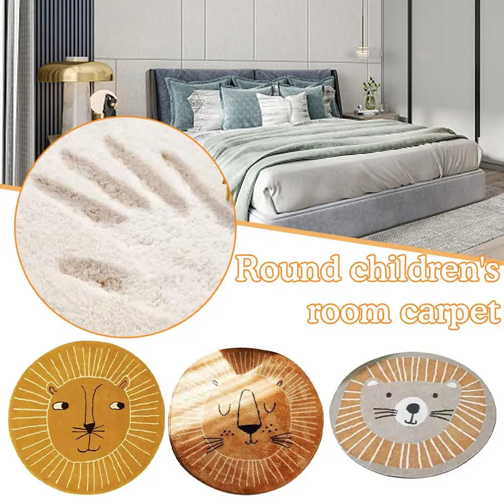 

Cute Cartoon Large Round LION Children Nursery Playroom Crawling Floor Rug For Children's Room Decor F8T9