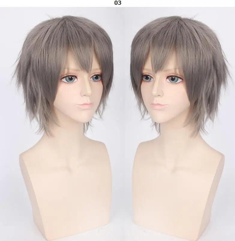 28CM Men's  Short Fluffy Red Silver Gray Golden Yellow Green Pink Purple Orange White Universal Bangs Cosplay Wig 29-56