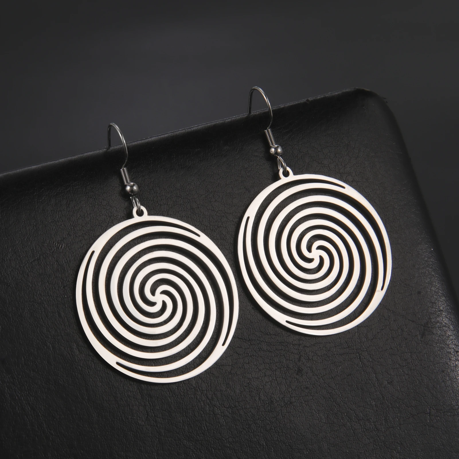 Skyrim Spiral Swirl Round Drop Earrings Women Gold Color Stainless Steel Geometric Earrings 2022 Trend Jewelry Gift Wholesale