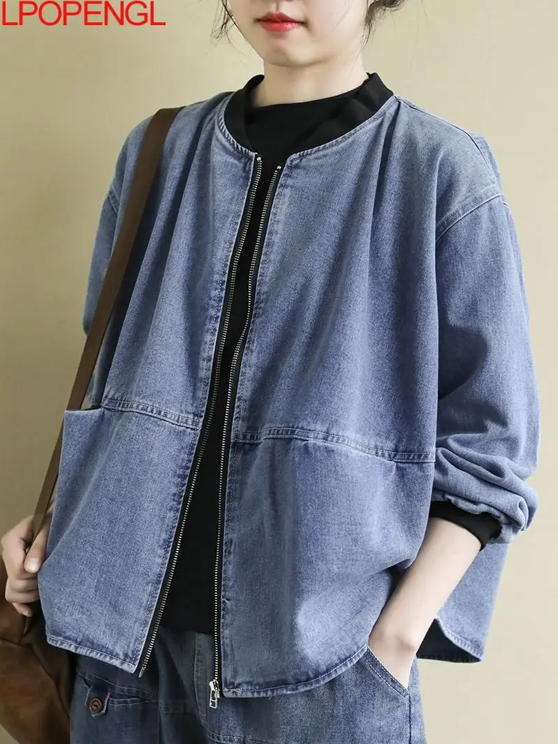 Куртка оверсайз женская Свободный Топ из денима в литературном стиле с длинным