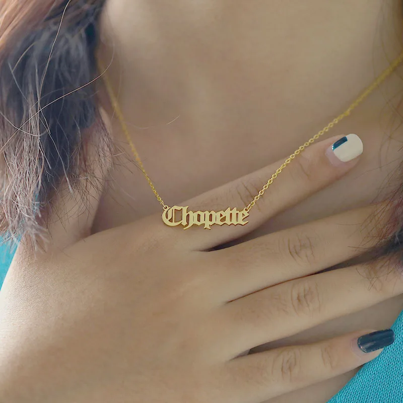 

Ожерелье с именем на английском языке под заказ, искусственное серебро, позолота 18 карат, персонализированная табличка с именем, ювелирные изделия, подарок на день рождения для друга