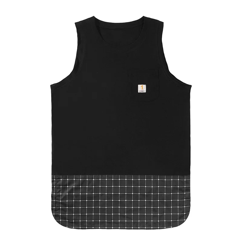 

Techwear Patchwork Plaid Hip Hop Pocket Tank Tops Tees T-Shirts Man Summer Sleeveless Vest T-Shirts Casual Loose Streetwear
