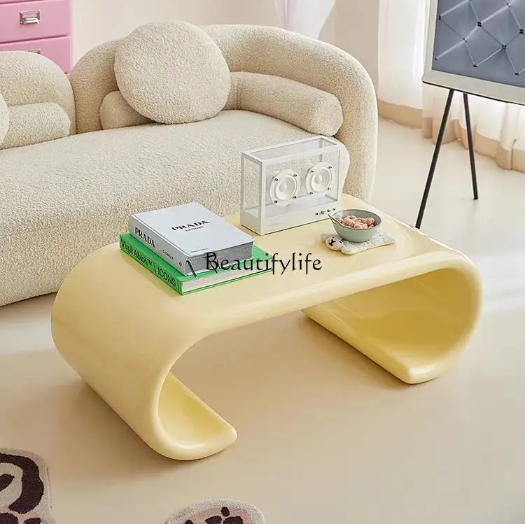 Гостиная бытовой молочно-желтый журнальный столик из стекловолокна арт