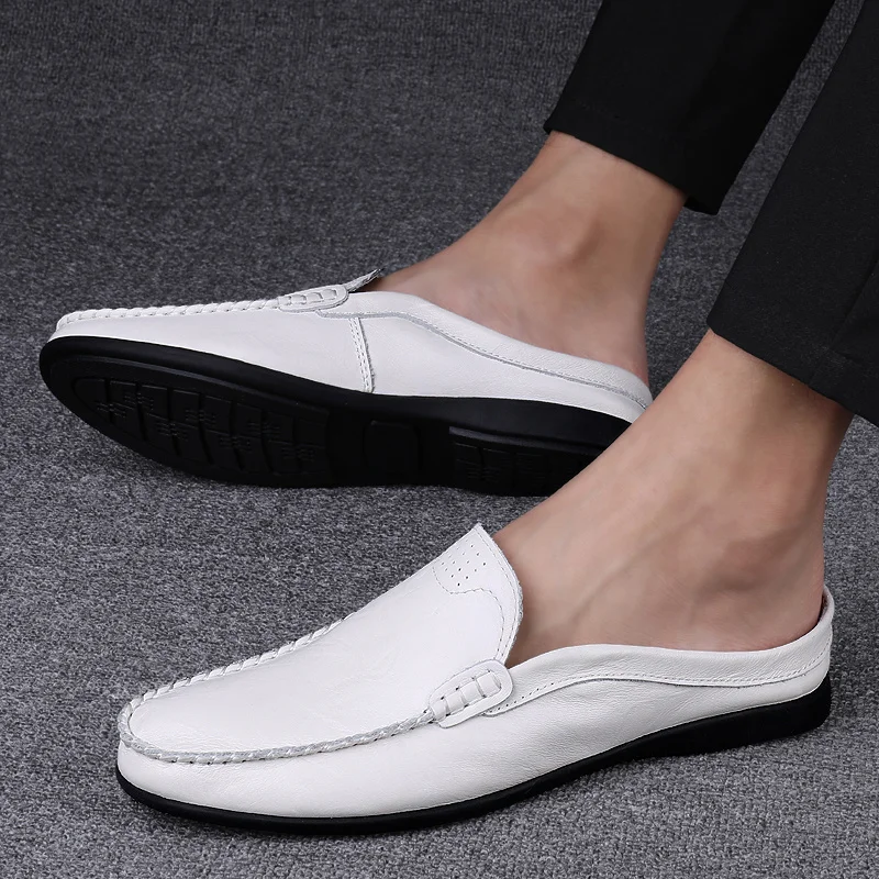 

Casual Men's Shoes Breathable Genuine Leather Loafers Men Business Office Half Shoes For Men Driving Moccasins Luxury Slippers