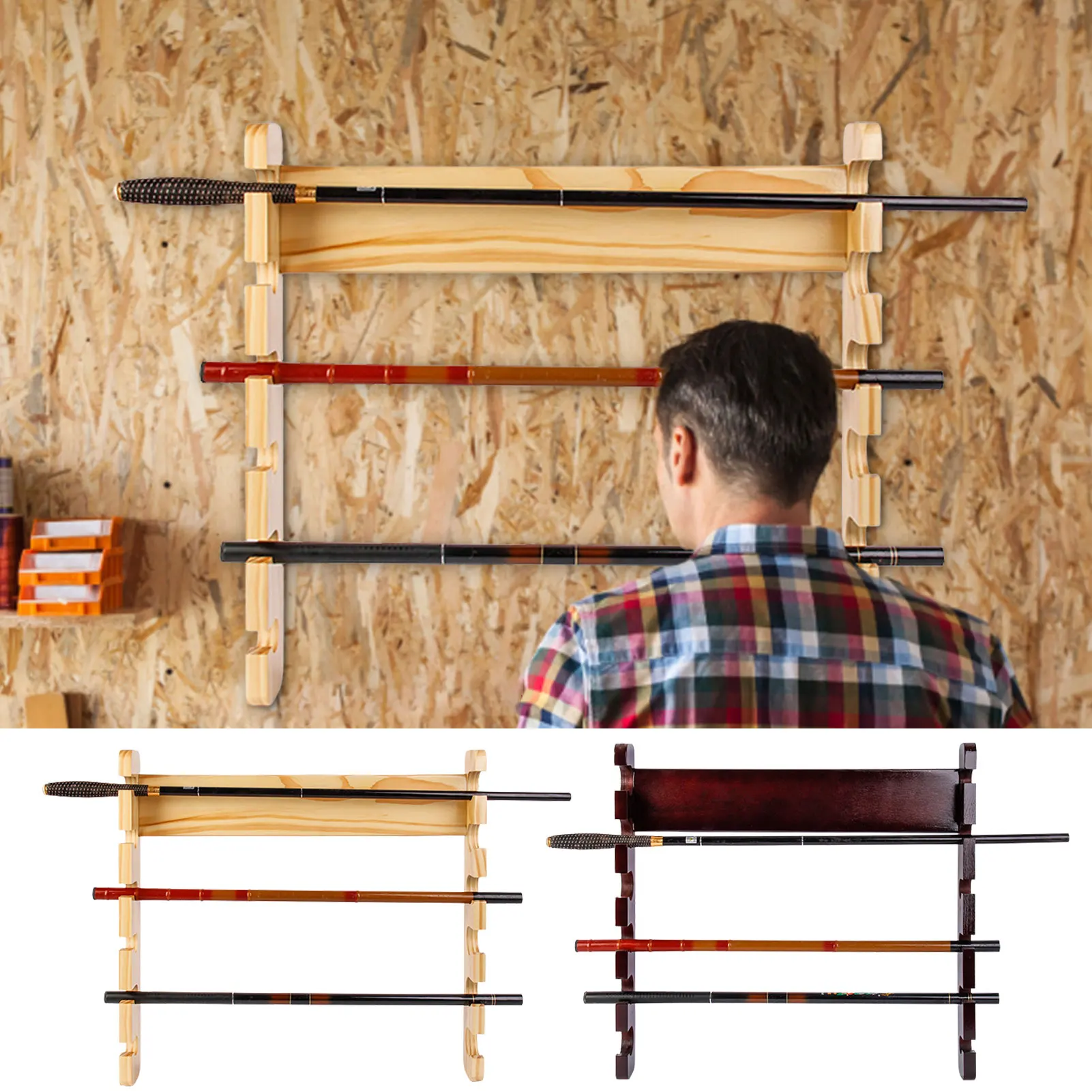 

Wooden Fishing Rod Holder Garage Holder Reel Holder Organizer Fisherman