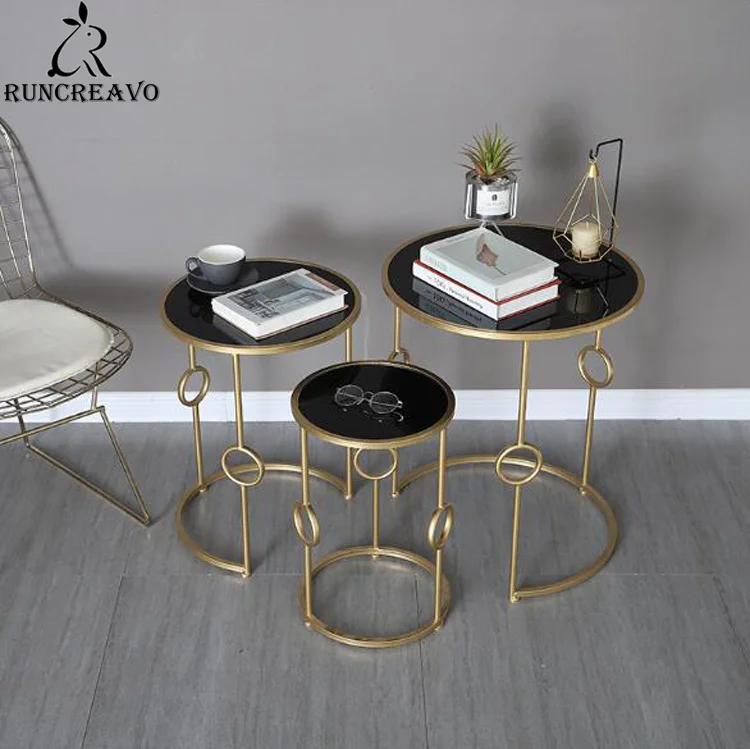 

Simple Nordic Metal Coffee Table Living Room Sofa Side Table Creative Small Round Table 3 Pieces Combination Glass Table