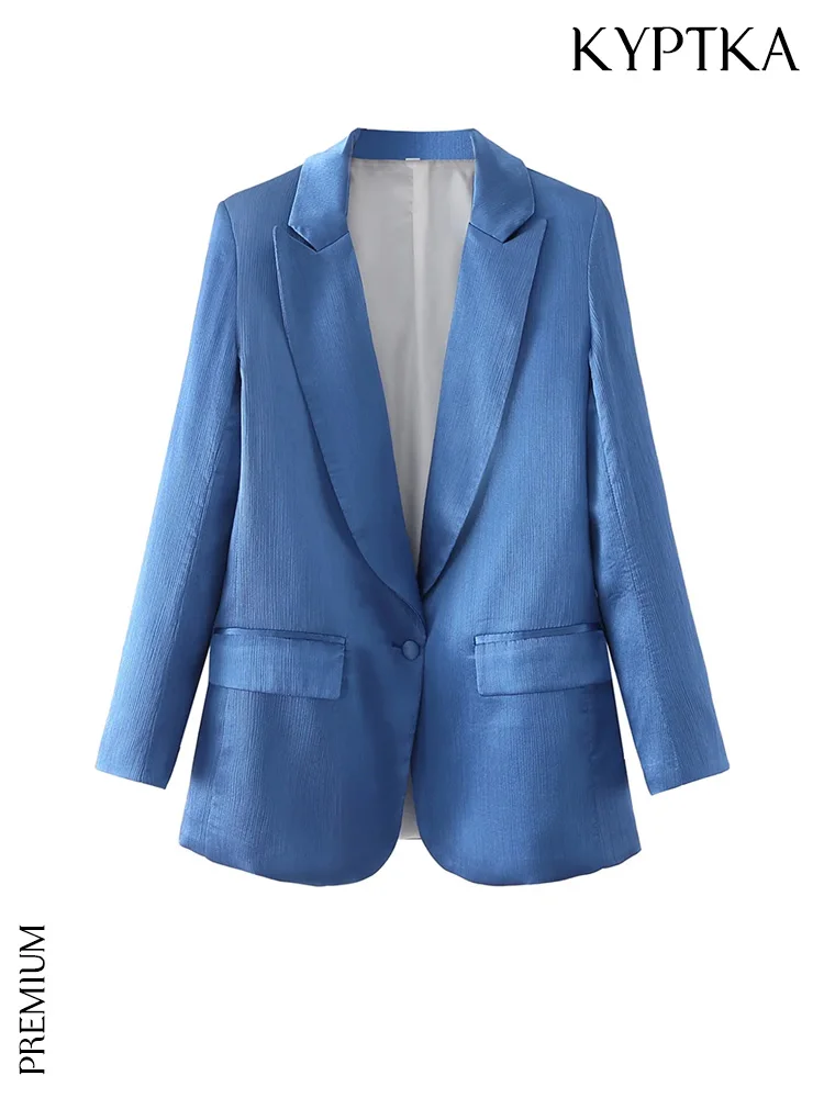

KYPTKA Women Fashion Front Button Texture Blazer Coat Vintage Long Sleeve Flap Pockets Female Outerwear Chic Veste Femme