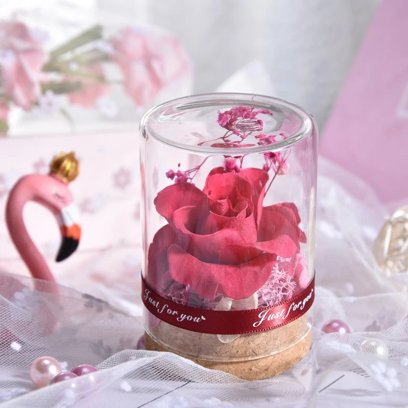 Rose Artificial Flowers Eternal Rose Real Flower Glass Gift for Valentines Day Gift for Girlfriend Romantic Wedding Decoration