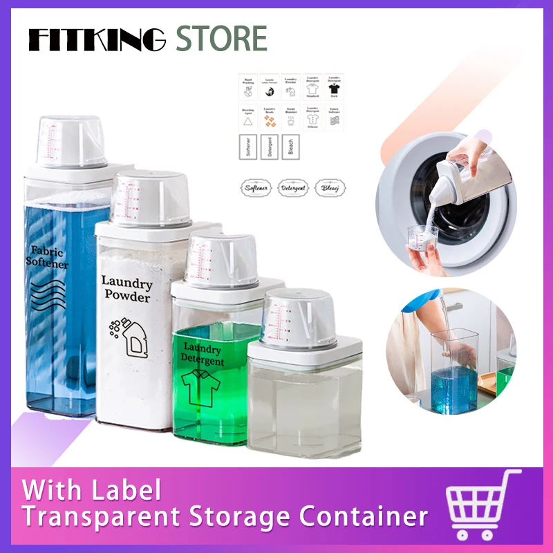 Multi-purpose with Label Transparent Storage Container for Laundry Detergent and Detergent Plastic Grain Tank Leakproof Seal
