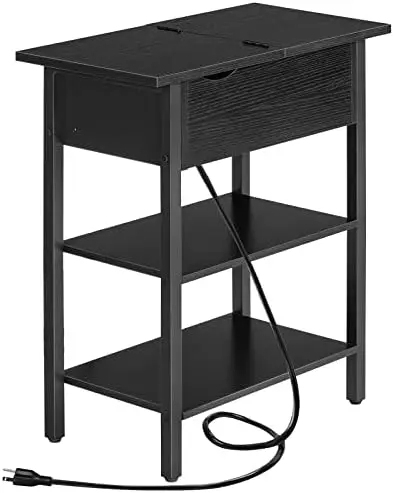 

Table, Flip End Table with Charging Station and Shelves, USB Ports & Power Outlets, Narrow Nightstand for Small Spaces, Stab Woo