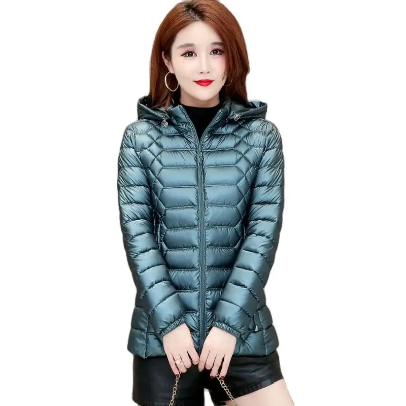 High Quality Shiny Wash-free Down Padded Jacket Women's Parka Slim Short Coats 2022 New Winter Cotton Fashion Outwear Hooded Top
