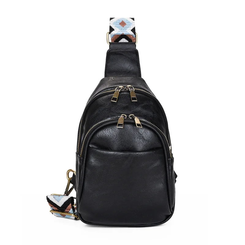 Vegan PU Leather Sling Bags Women Fashion Vintage Guitar Strap Crossbody Bag Female Casual Versatile Large Capacity Fanny Packs