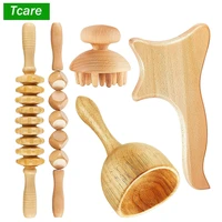 tcare 5pcsset wood therapy massage tools gua sha tool lymphatic drainage massager massage roller full body muscle pain relief