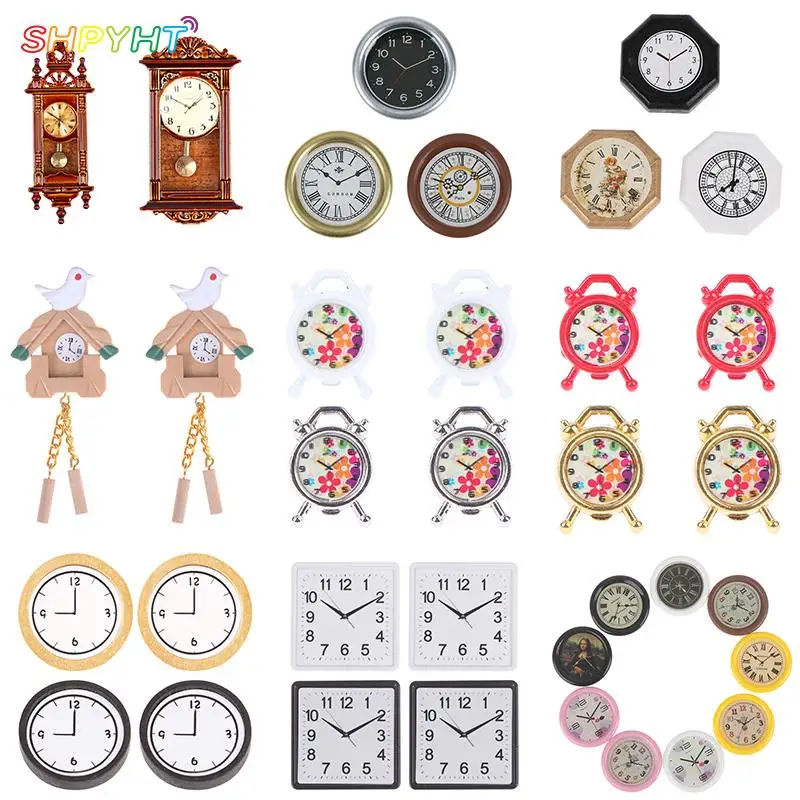 1:12 Scale Alarm Clock Vintage Wall Mounted Clock Mini Home Decoration Dollhouse Miniature Toy Doll Living Room Accessories