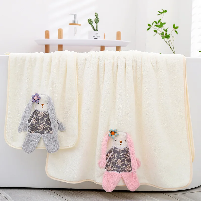 

Quick-Dry Hand Towel Cute Bear Coral Fleece Holdable Kitchen Toilet Towel Absorbent Wipe Plush Hand Towel Bathroom Hanging Towel