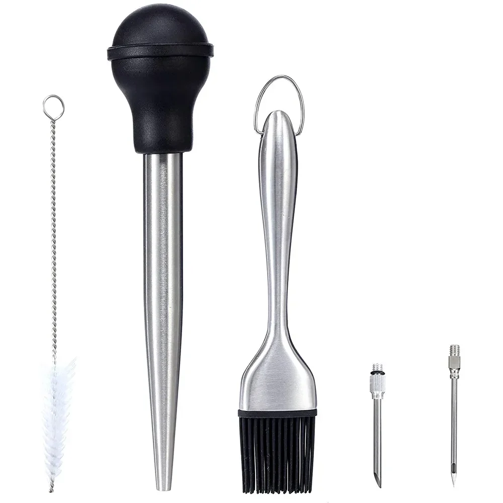 

5 Piece Stainless Steel Turkey Baster Syringe Set - Perfect Thanksgiving Gift Idea for Seasoning Your Turkey with Style.