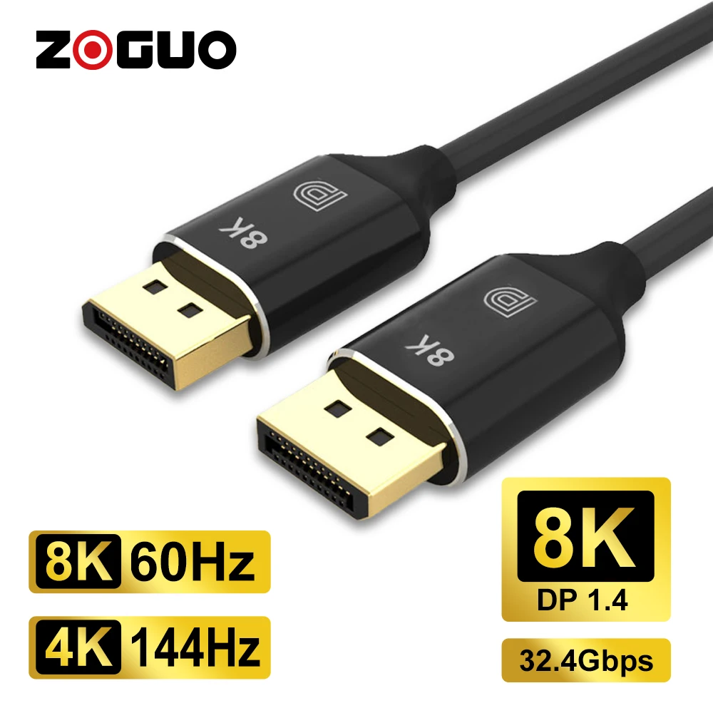 Кабель ZOGUO 8K DisplayPort 8K @ 60 Гц 4K @ 144 Гц DP 1,4 Штекерный сверхскоростной шнур для ноутбука/ПК/ТВ/игрового монитора DP кабель 1,2