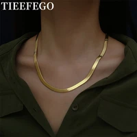 tieefego fashion 24k gold necklace 4mm40 45 50 55cm blade necklace snake bone chain mens womens jewelry gifts