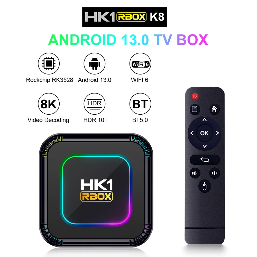 

20pcs Android 13.0 HK1 RBOX K8 TV Box RK3528 Quad Core 2G/16G 4G/32G 64G 2.4G 5G Dual WIFI6 H.265 8K Youtube Smart Media Player