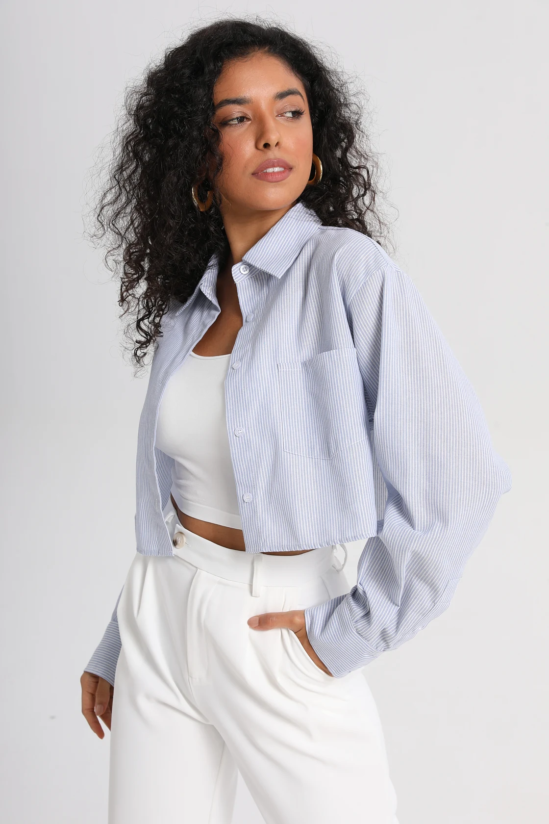 JHJN Женская рубашка в синюю полоску Французское универсальное пальто Тонкие