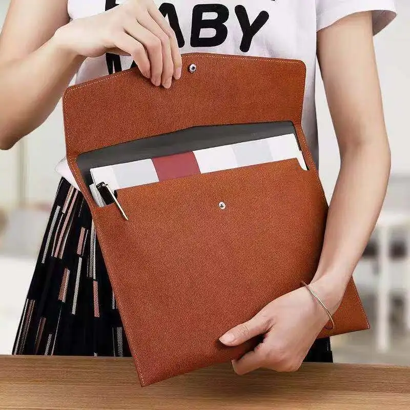 A4 Leather Large Capacity File Storage Material Briefcase, Student Material File Bag