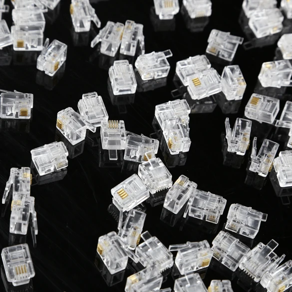 100Pcs 4 Pin RJ11 RJ-11 6P4C Modular Telephone Phone Crystal Head Plug 6P4 Core Gold Plated Brand Network Connector - купить по