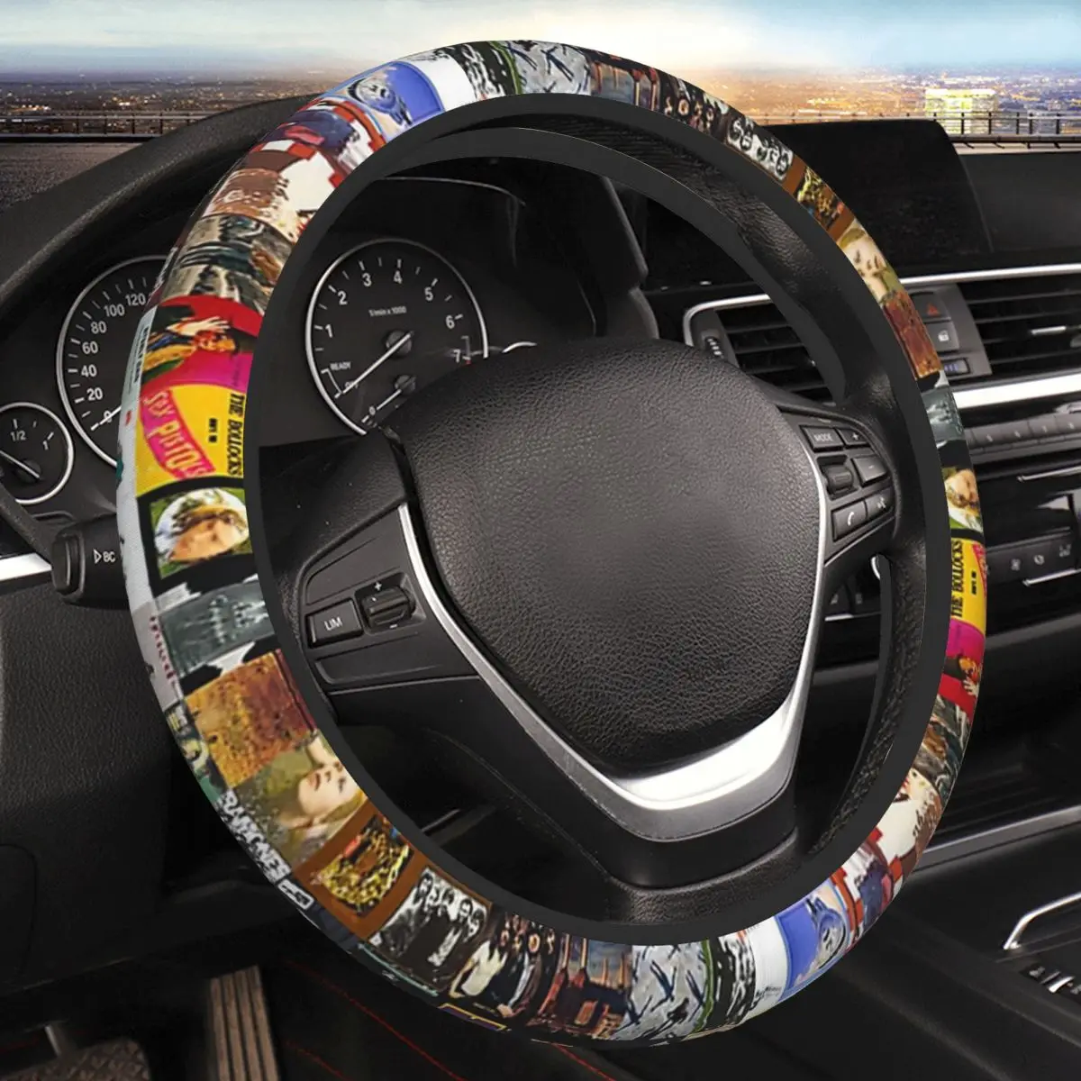

Greatest Rock Albums Collage Thickening Car Steering Wheel Cover 38cm Universal Suitable Women Elastic Steering Wheel Cover