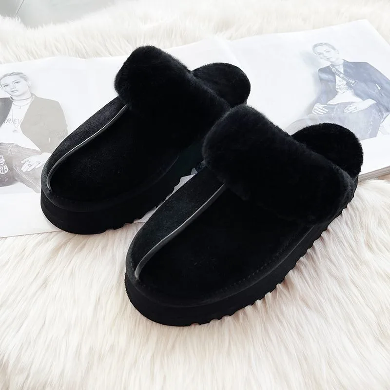 Женские зимние тапочки из натуральной шерсти уличные и домашние на платформе