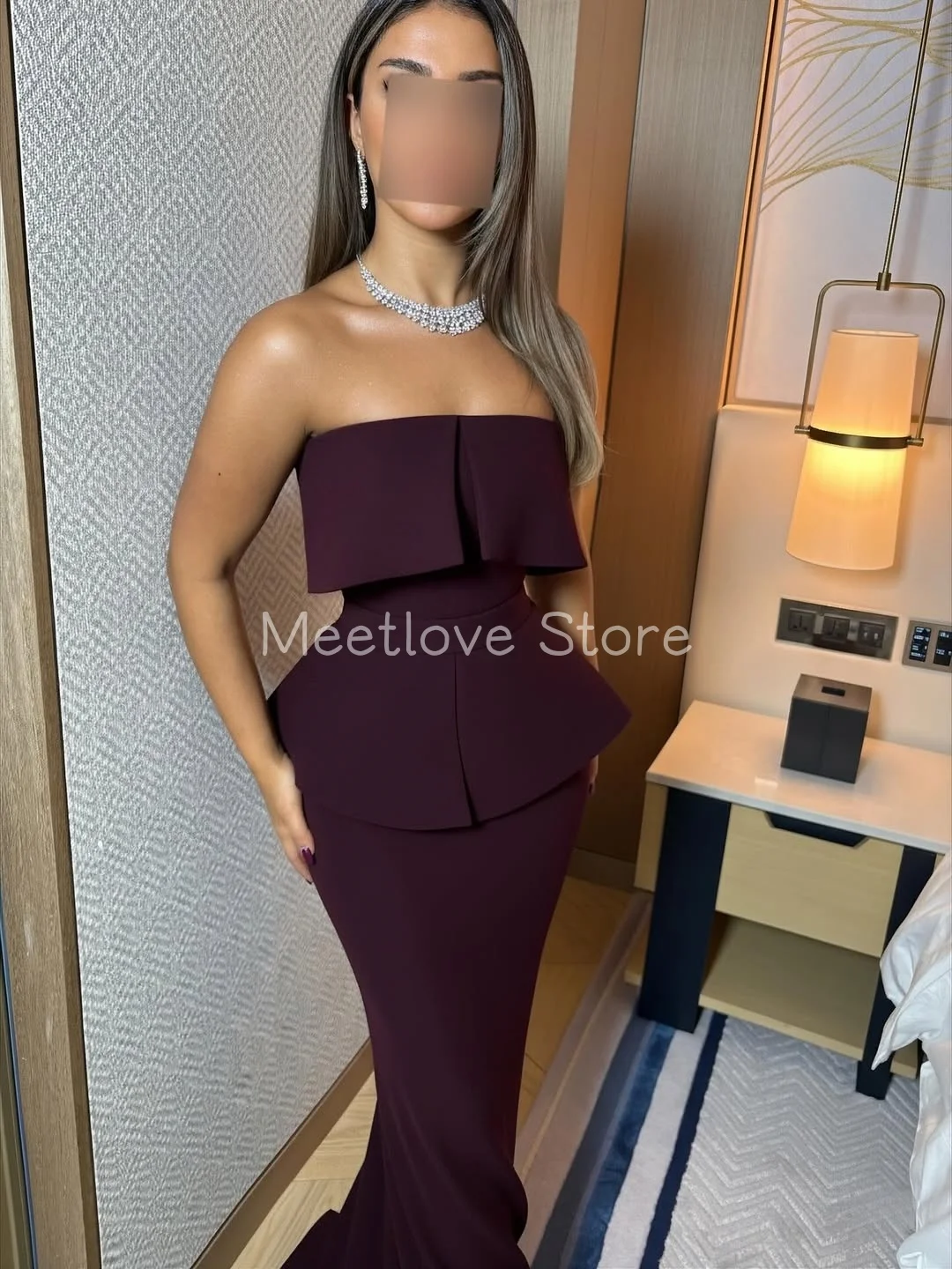 Фото Meetlove без бретелек-футляр красный без рукавов длиной до пола для женщин вечерние платья простые индивидуальные элегантные для женщин 2025 №2
