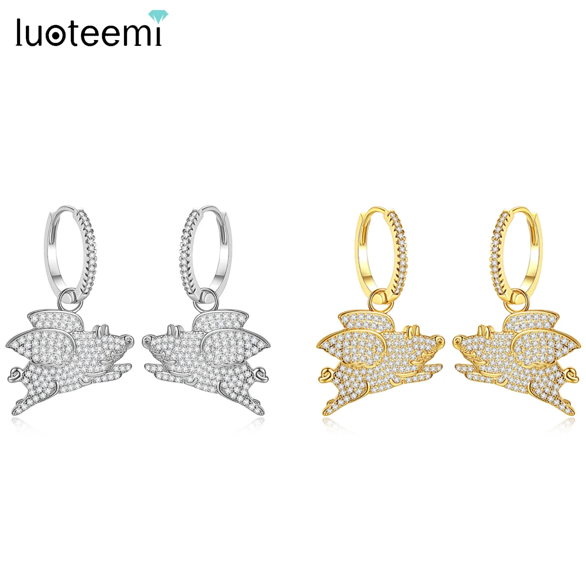 

Серьги-кольца женские, позолоченные, с фианитами