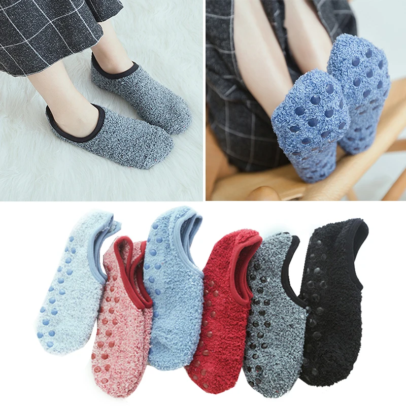 

Solid Color Floor Ankle Socks Slipper Fleece Non-slip Bed Socks Polyester Men Women Floor Ankle Thick Winter Warm Socks