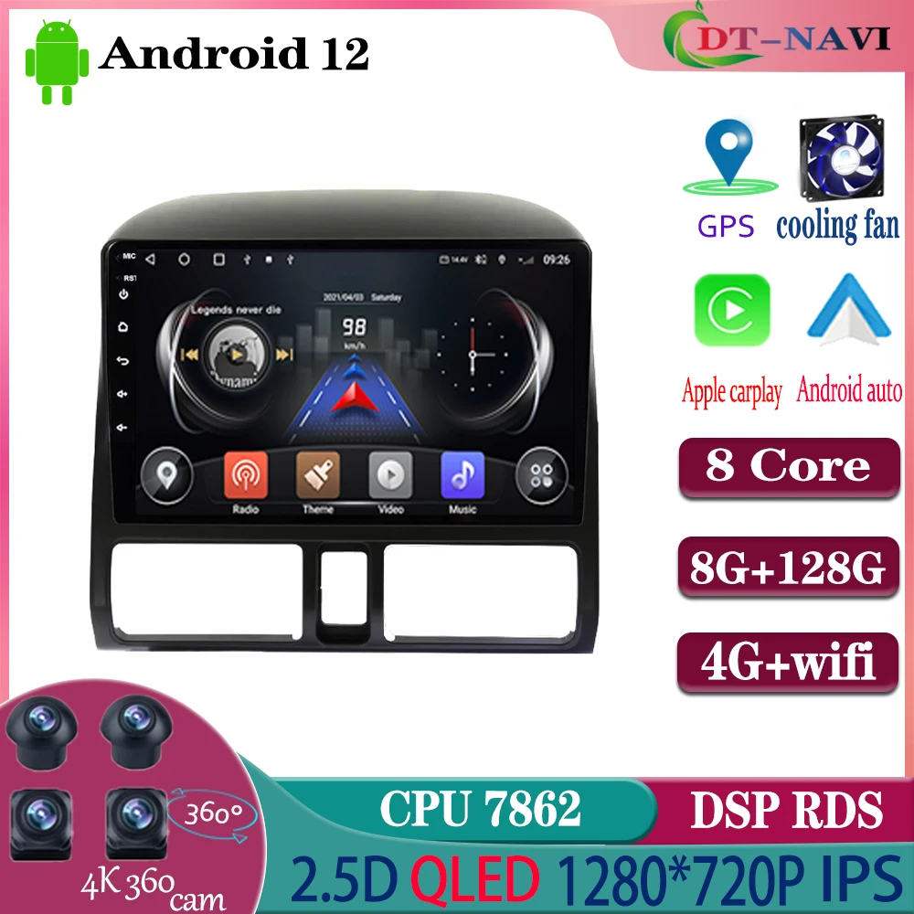

Dt-navi For Honda CR-V 2 CRV 2001-2006 Car Radio Multimedia Video Player Android 12 GPS Navigation Carplay Auto No 2din 2 Din 4G