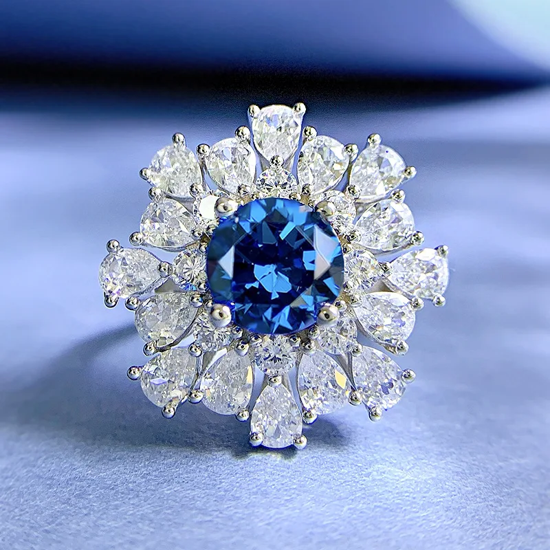 

Новинка кольцо из серебра 925 пробы с сапфиром 8 мм модное и модное, модное и модное