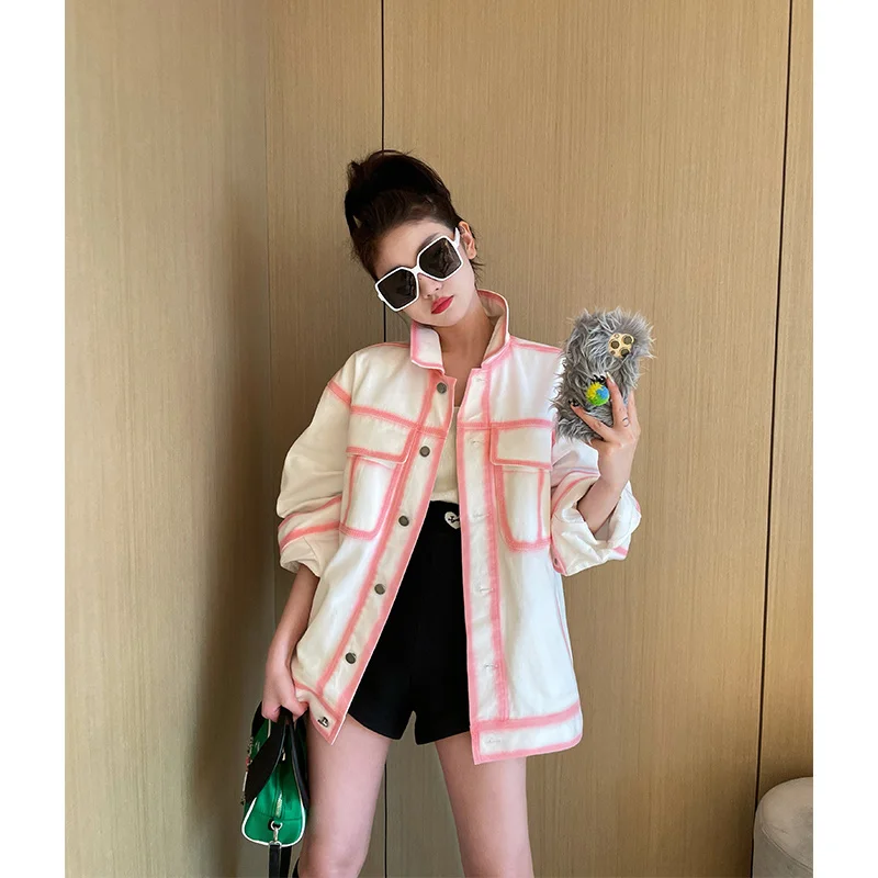 Куртка Xiaojingjia женская джинсовая точно такой же французский силуэт с красной