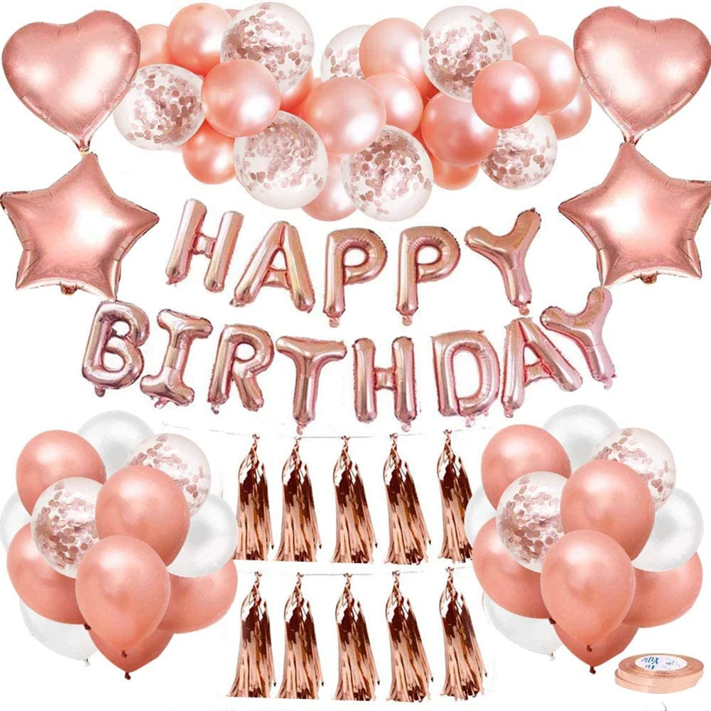 

Rose Gold Balloons Birthday Kit Star Pull Flower Balloon Set Party Decoration Supplies Household Accessories