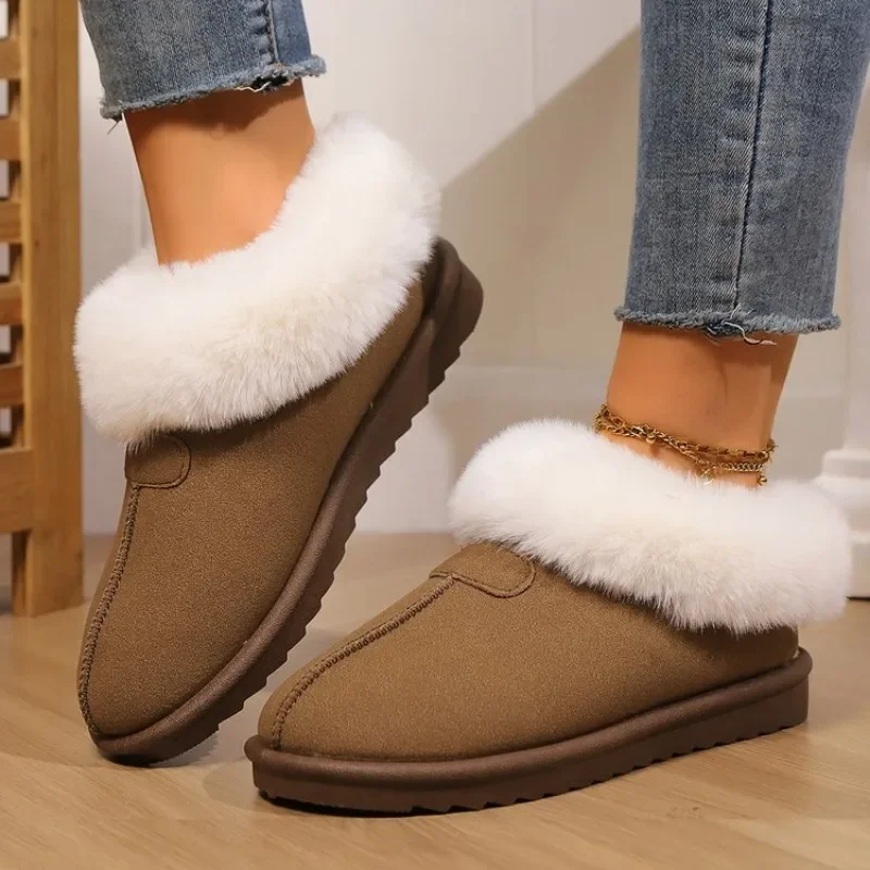 Женские домашние тапочки из искусственной замши теплые меховые шлепанцы с