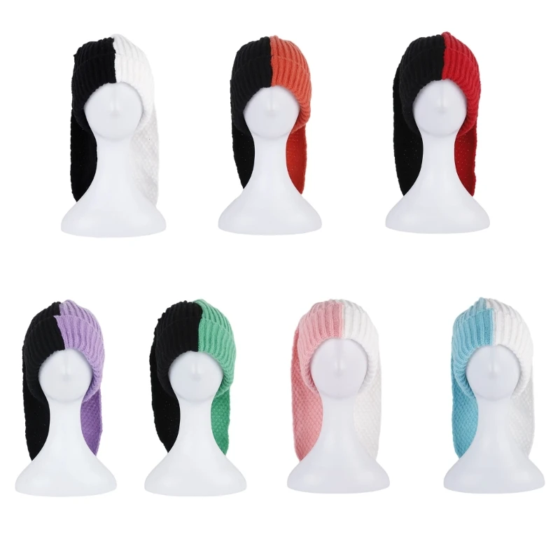 

Winter Slouchy Hat for Girls Winter Long Ears Hat Rabbit Warm Color-blocking