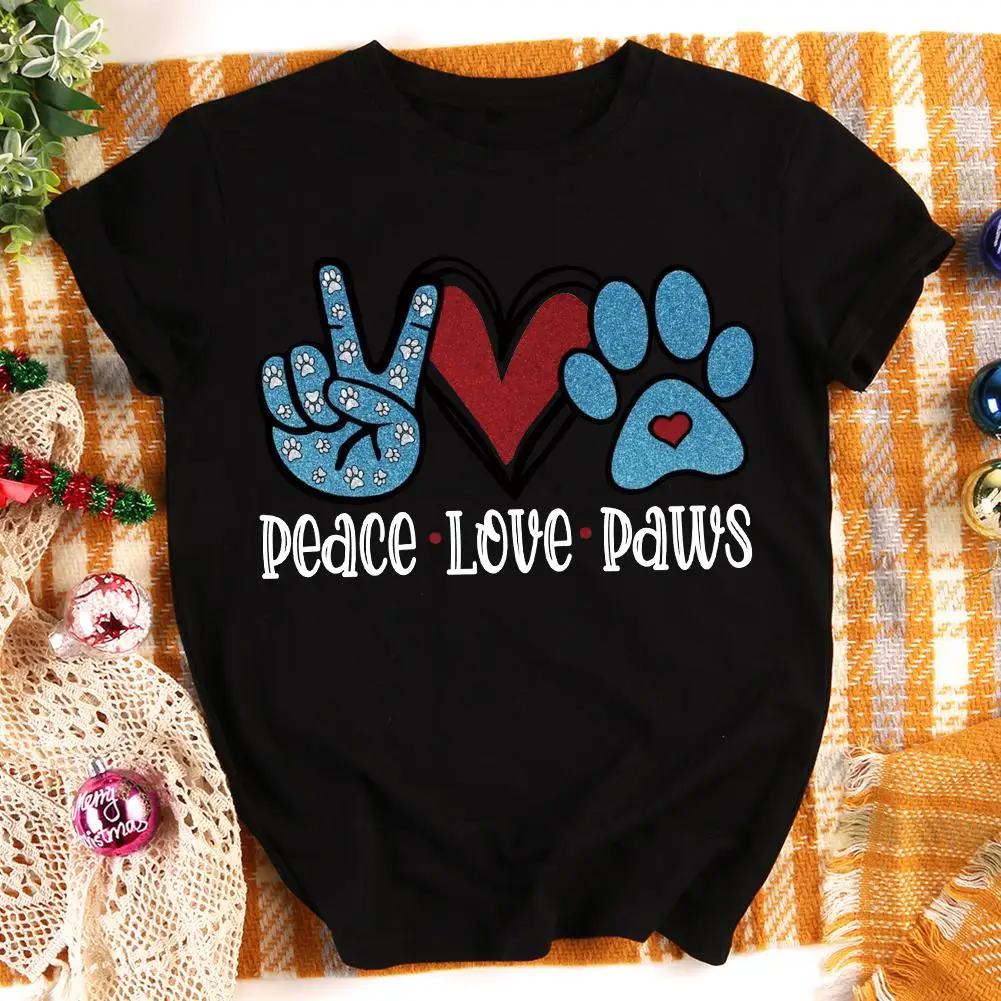 

Модные футболки с надписью Peace Love Dog Paw для женщин и мужчин, хлопковая Футболка с нейтральным сердцем Yeah, повседневные футболки с коротким рук...