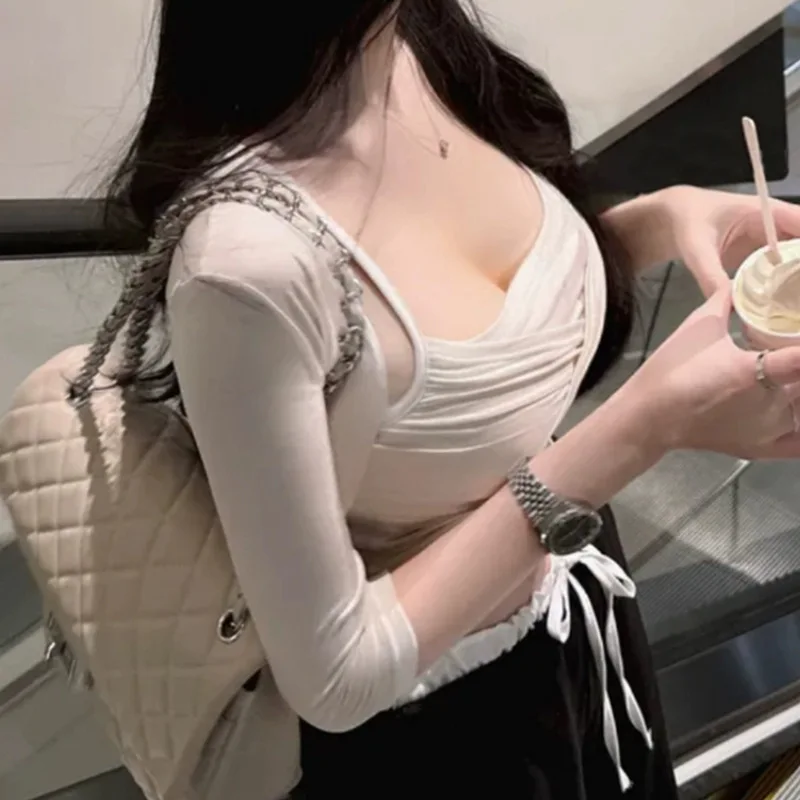 Эластичный удобный однотонный облегающий пикантный и модный плиссированный