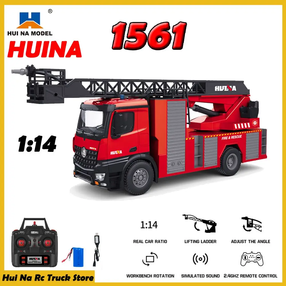 

HUINA Радиоуправляемый грузовик с дистанционным управлением, пожарная машина, экскаватор, гидравлическая лестница, машина для распыления воды 1/14 1561, игрушечный автомобиль для мальчика Aldult
