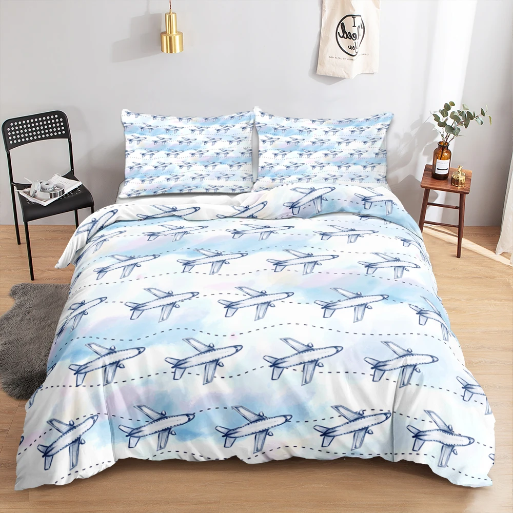 

New Design Airplane 3D Digital Printed Duvet Quilt Cover Bedding Set Sheets