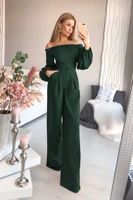 2022 autumn women off shoulder sexy jumpsuits high waist pure color long sleeve jumpsuits bodycon casual prom overalls