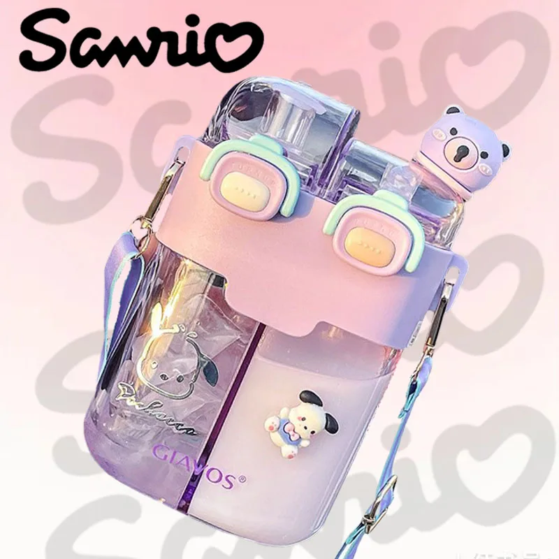 

780 мл мультяшная чашка для воды Sanrio почтовый двойной слой, портативная чашка для воды для учеников и детей, милая чашка для воды «сделай сам», милый розовый чайник из соломы