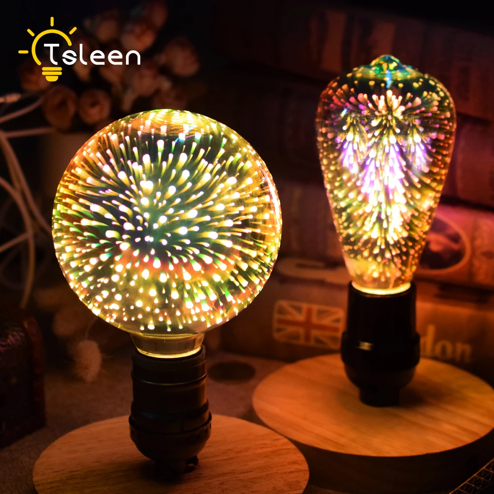 

1/4/8pcs 3D Decoration Edison Bulb E27 5W Vintage Light Bulb 85-265V Star Fireworks Lamp Holiday Night Light G80 G95 ST64 A60
