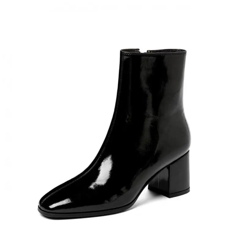 

Женские кожаные ботинки на высоком каблуке, черные или белые Элегантные ботильоны на молнии, зимняя обувь, 2022