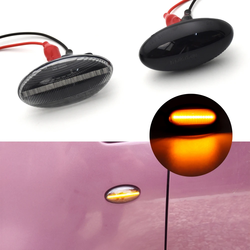 

2pcs Dynamic Amber LED Flashing Turn Signal Light Side Marker Lamp For Peugeot 307 206 407 107 607 1007 4007 Citroen C1 C2 C3 C5
