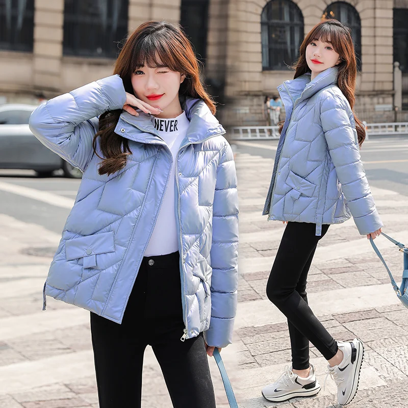 

Women Jacket 2022 New Winter Parkas Female Glossy Down Cotton Jackets Stand Collar Casual Warm Parka Coat Female Outwear
