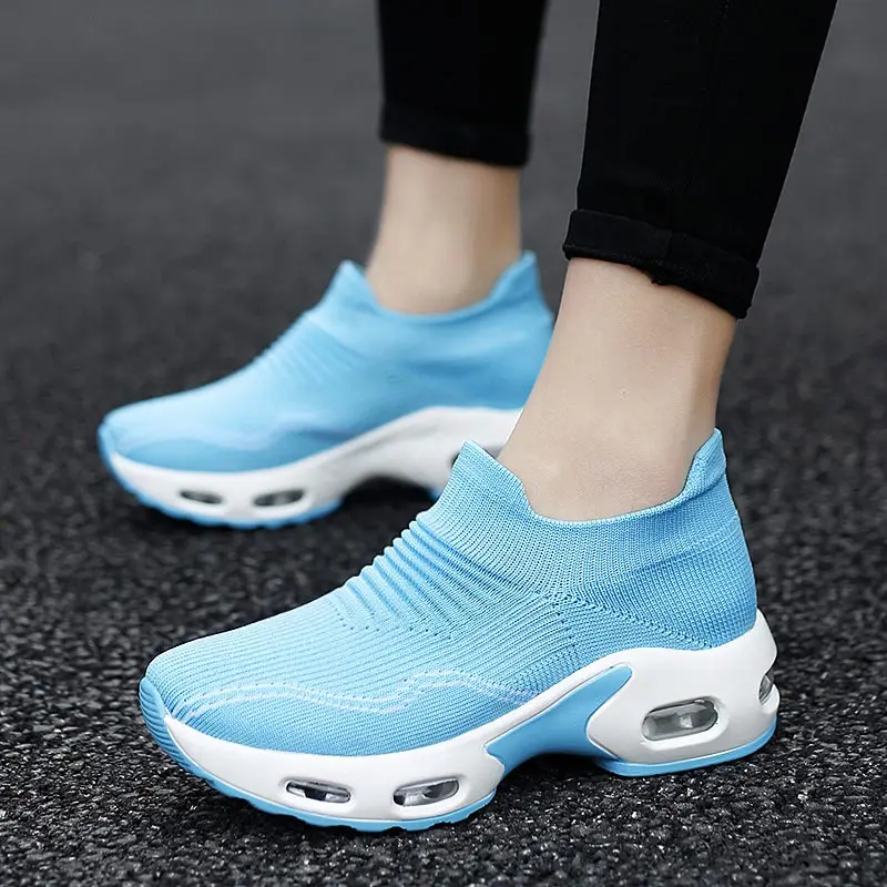 

Big Number Summer Shock Absorption Women's Sport Shoes Running Woman Sport Shoes Female Socks Sneakers for Women Blue Gym E-1055