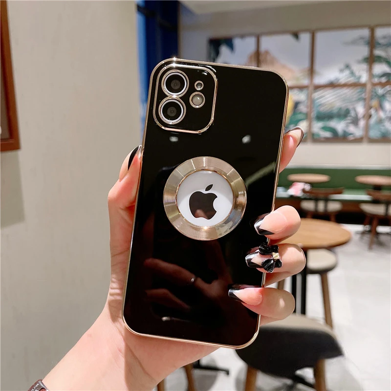 

New Fashion For iPhone 13 12 Pro Max 11 XS 7 8 Plus Soft Silicone Quality Clear Logo Camera Protection Gold Electroplated Phone