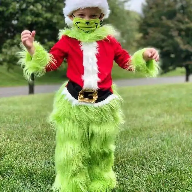Ye's Halloween Christmas Xmas Santa Claus Green Monster Cosplay Costume For Kid Scary Horrible Costume  At stock